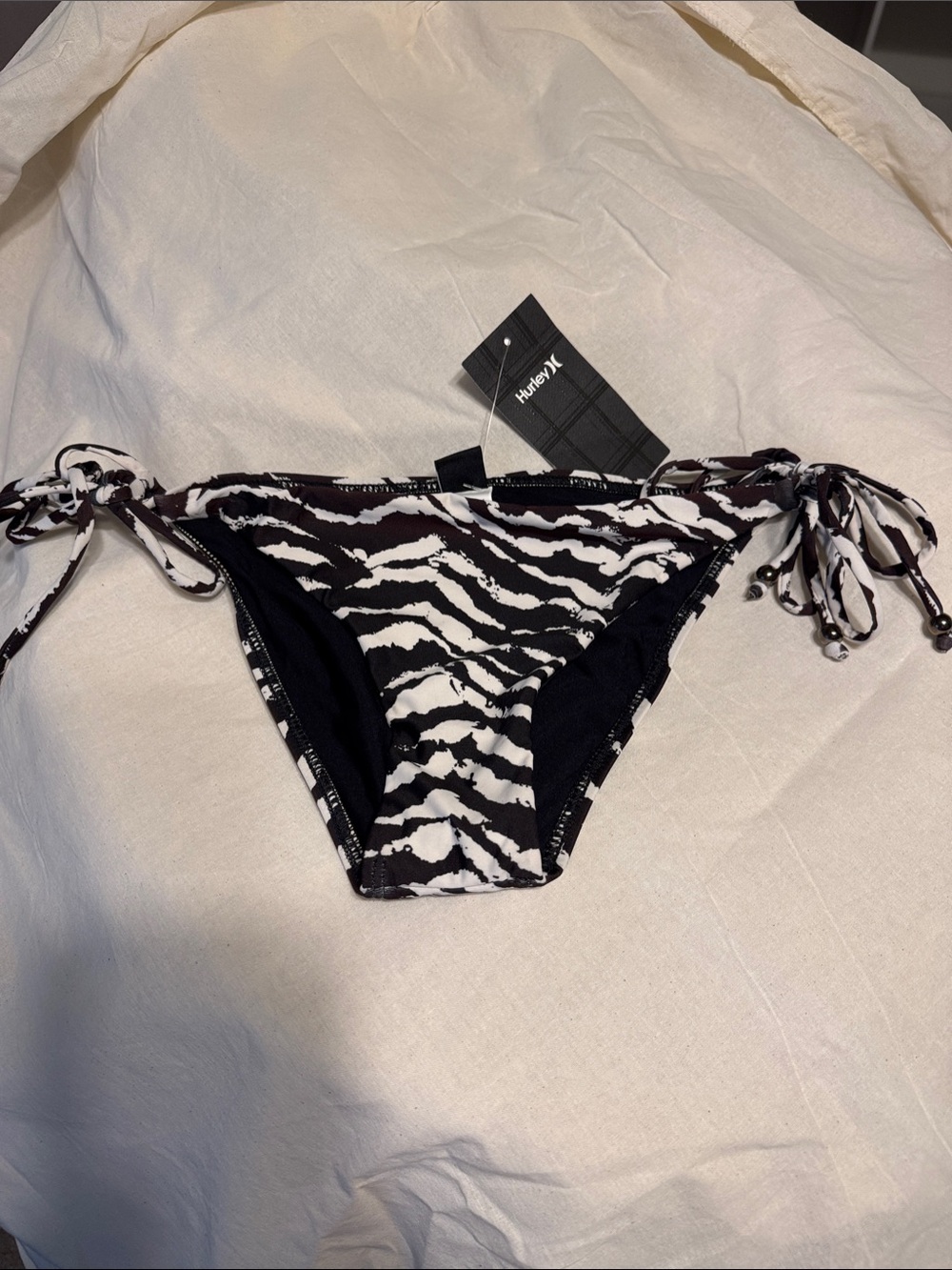 Hurley Black and White Zebra Tie-Side Bikini Bottoms